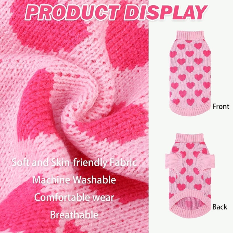 KOOLTAIL Cat Sweater Turtleneck- Soft Pink Knit Cat Sweaters for Cats Only, Heart Love Pattern Thick Warm Cold Weather Clothes, Valentine's Day Pet Outfit for Small Medium Size Kitten Puppy Girls S - Image 3